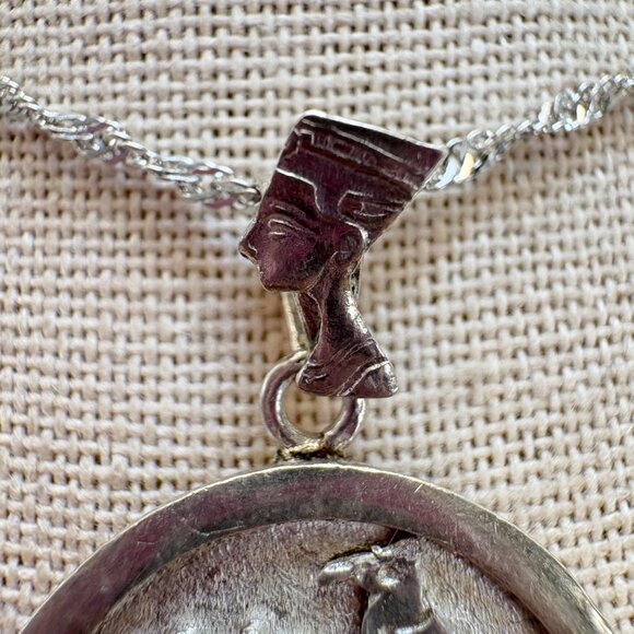 VTG Sterling Silver 925 Round Cartouche Pendant Reversible 18-20" Chain - Picture 7 of 16